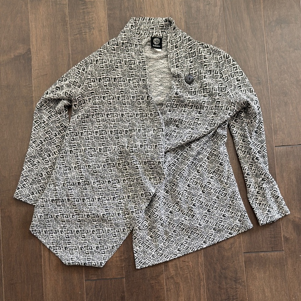 Bobeau Black and White swing Patterned Cardigan